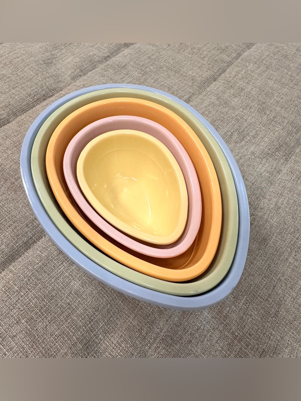 Vintage Melamine Egg Bowl Set Of 5 Nesting Pastel Measurement Marked 1/8 -2 Cups